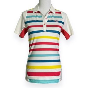 Puma Polo Shirt Women XS Ivory Colorful Stripe Active Golf Tennis Pullover Top